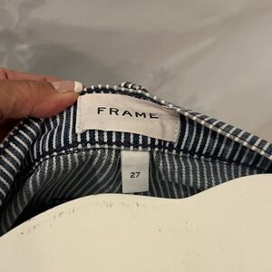 Frame Denim Blue and White Striped Ankle Jeans